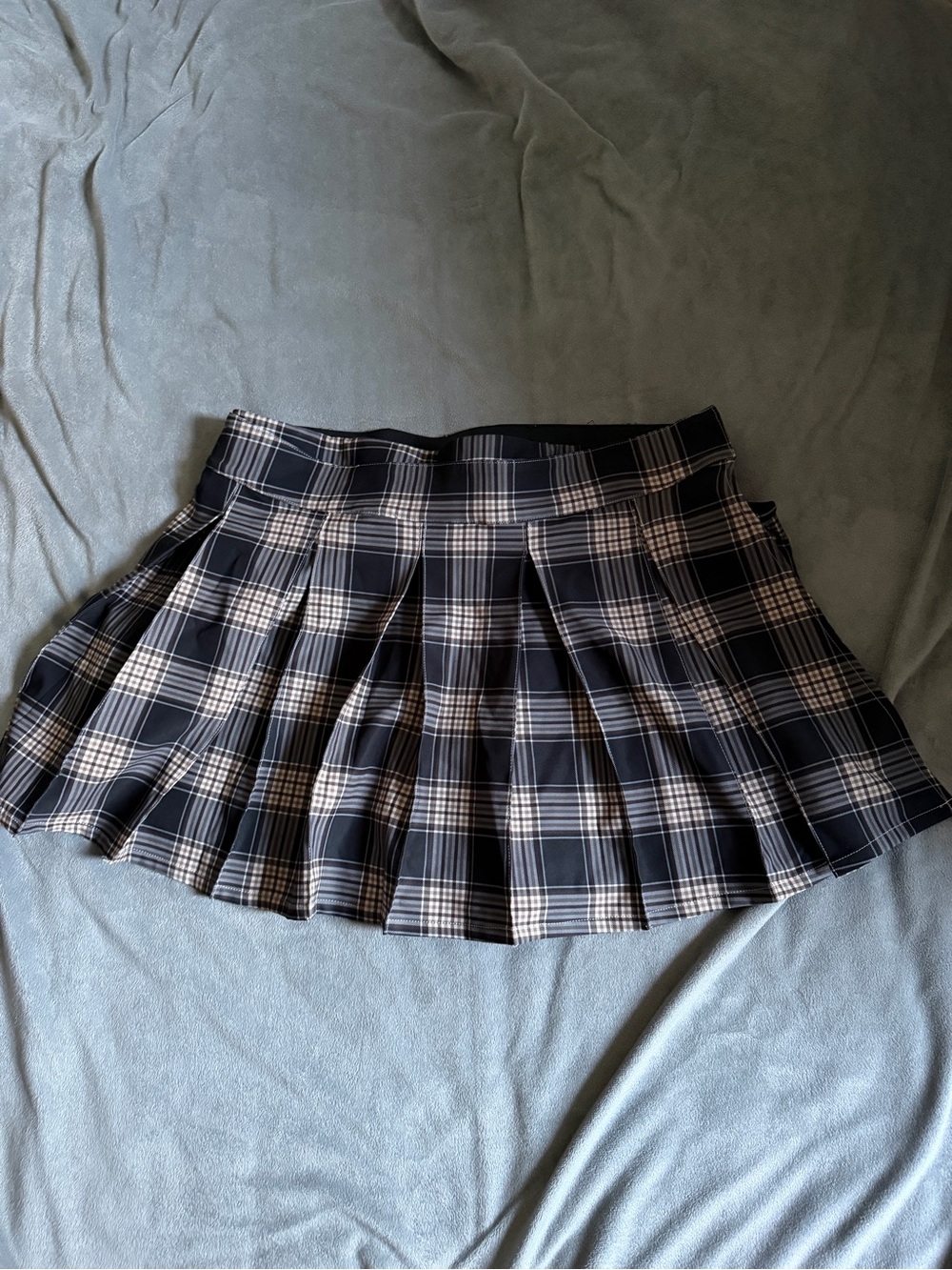 Pleated Black and White Plaid Mini Skort